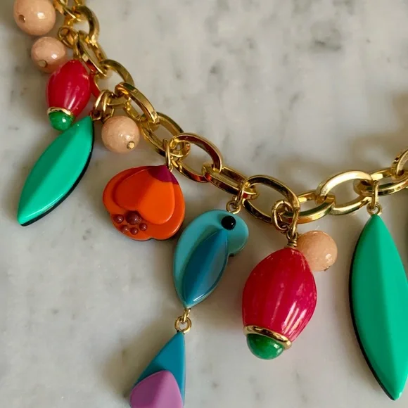 Kate Spade Gold Statement Chunky & Funky Multicolor Beaded Charm Necklace - Picture 4 of 9